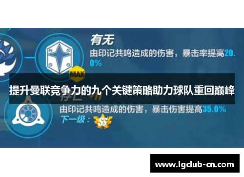 提升曼联竞争力的九个关键策略助力球队重回巅峰 提升曼联竞争力的九个关键策略助力球队重回巅峰